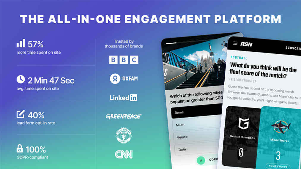 Riddle Riddle Quiz Maker is used by publishers, brands, and sports teams globally to engage readers and fans.
