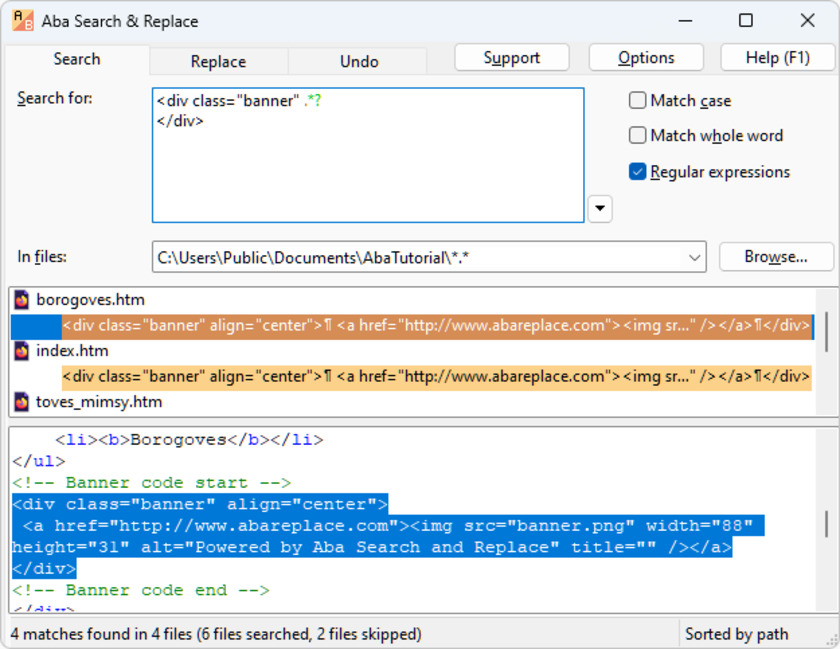 Aba Search and Replace Landing Page