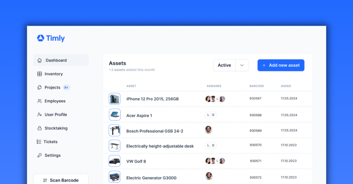 Timly Timly Asset Tracking Dashboard Overview