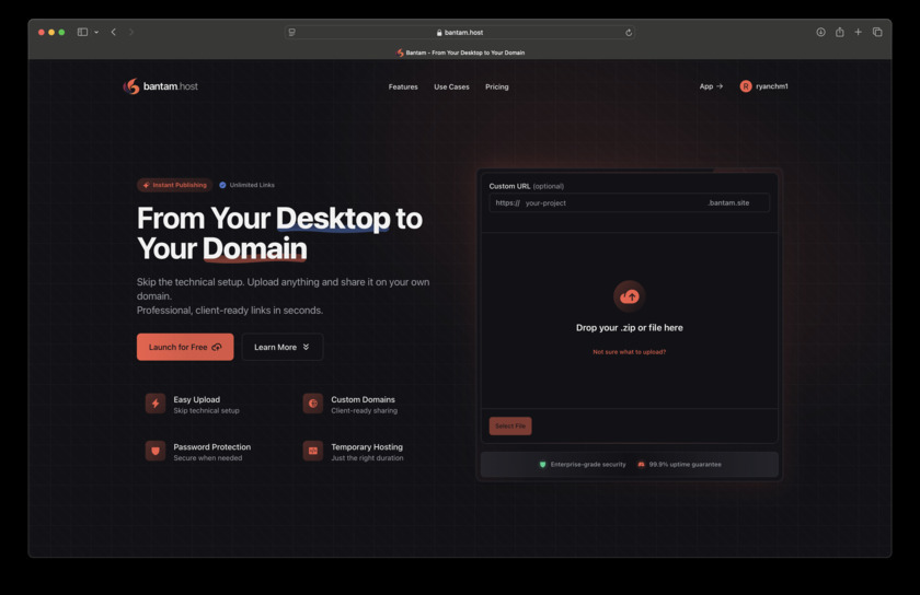 bantam.host Landing Page