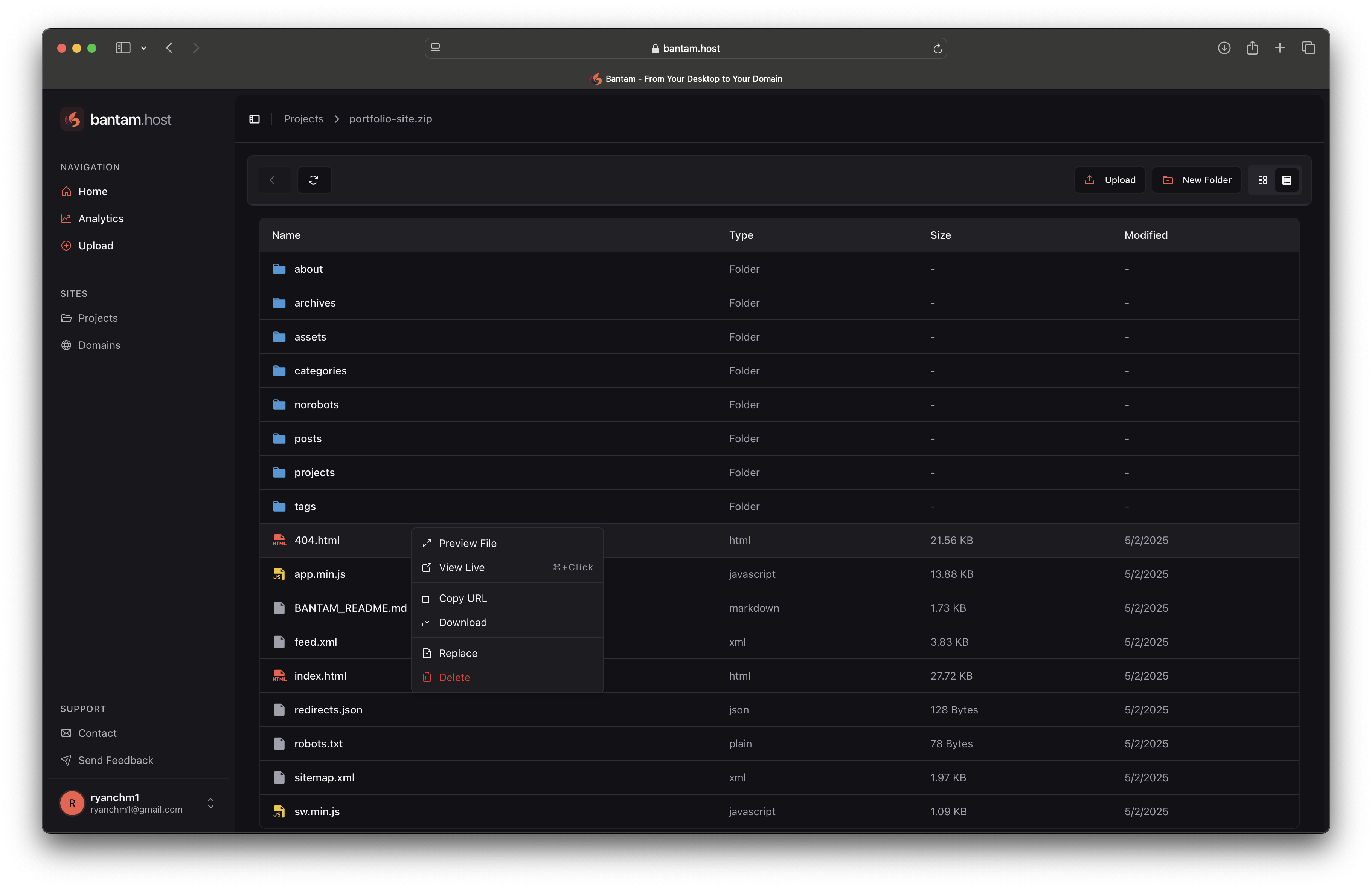 bantam.host File Browser - List