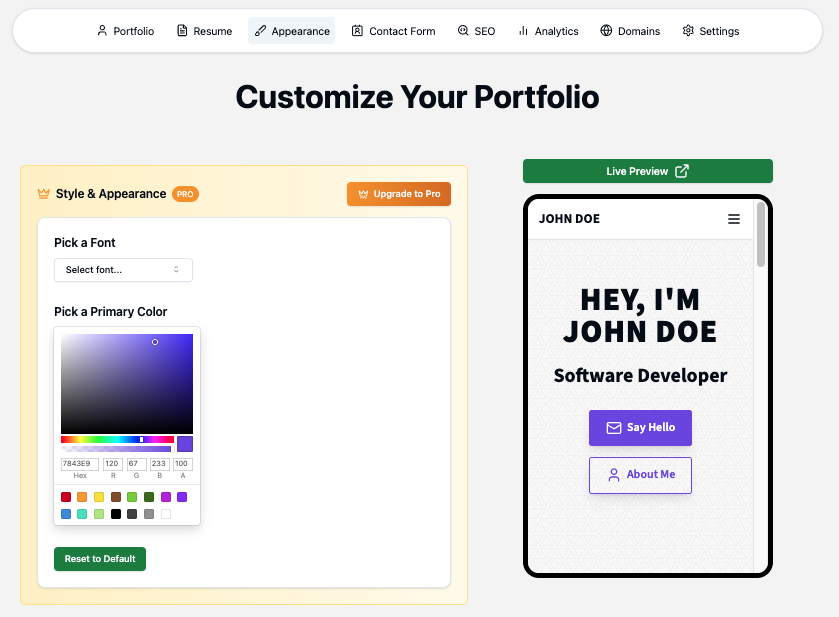 MyDevPage Customize the look of your website