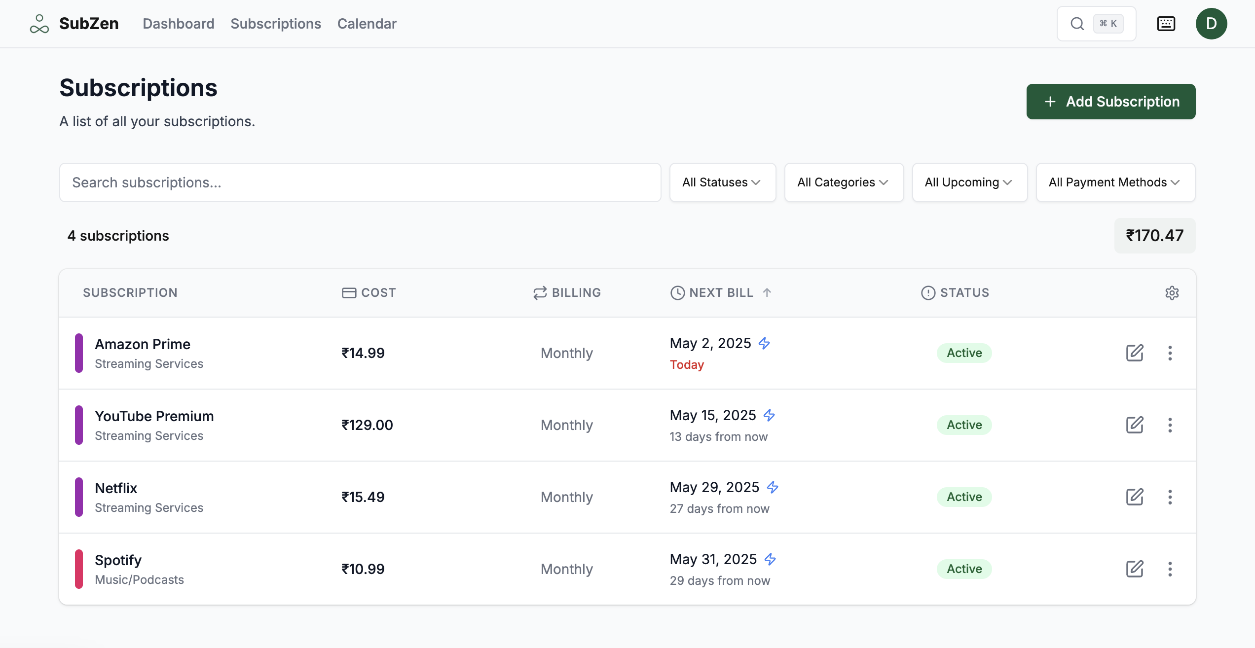 SubZen App Subscriptions