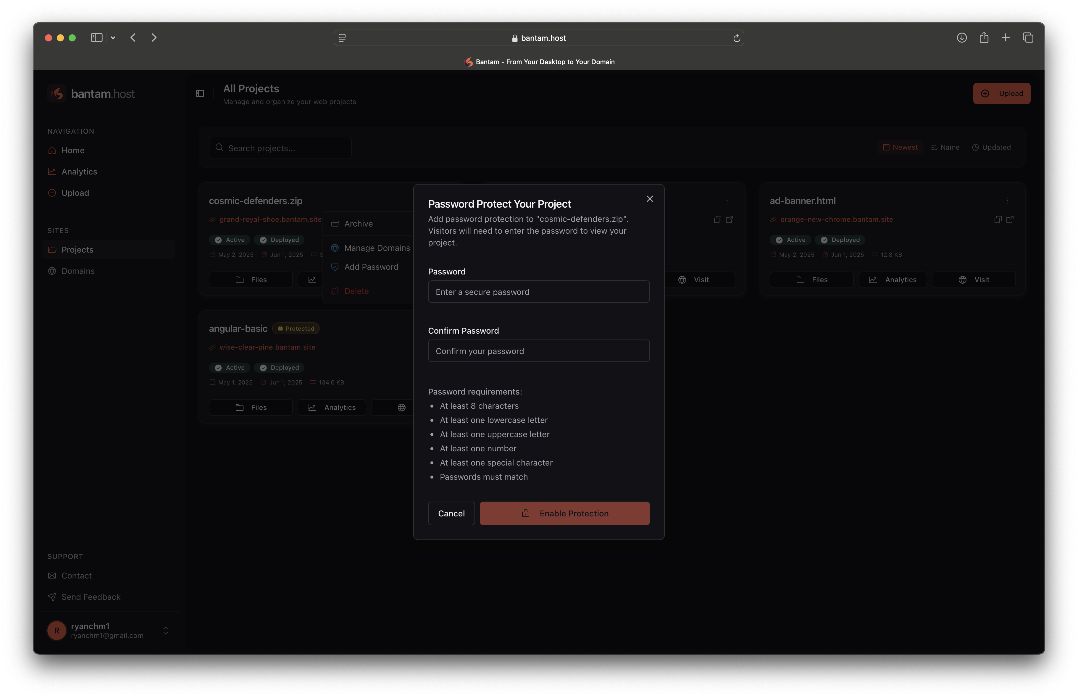 bantam.host Password Protection
