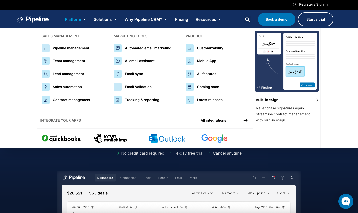 Pipeline CRM Pipeline CRM website - Platform
