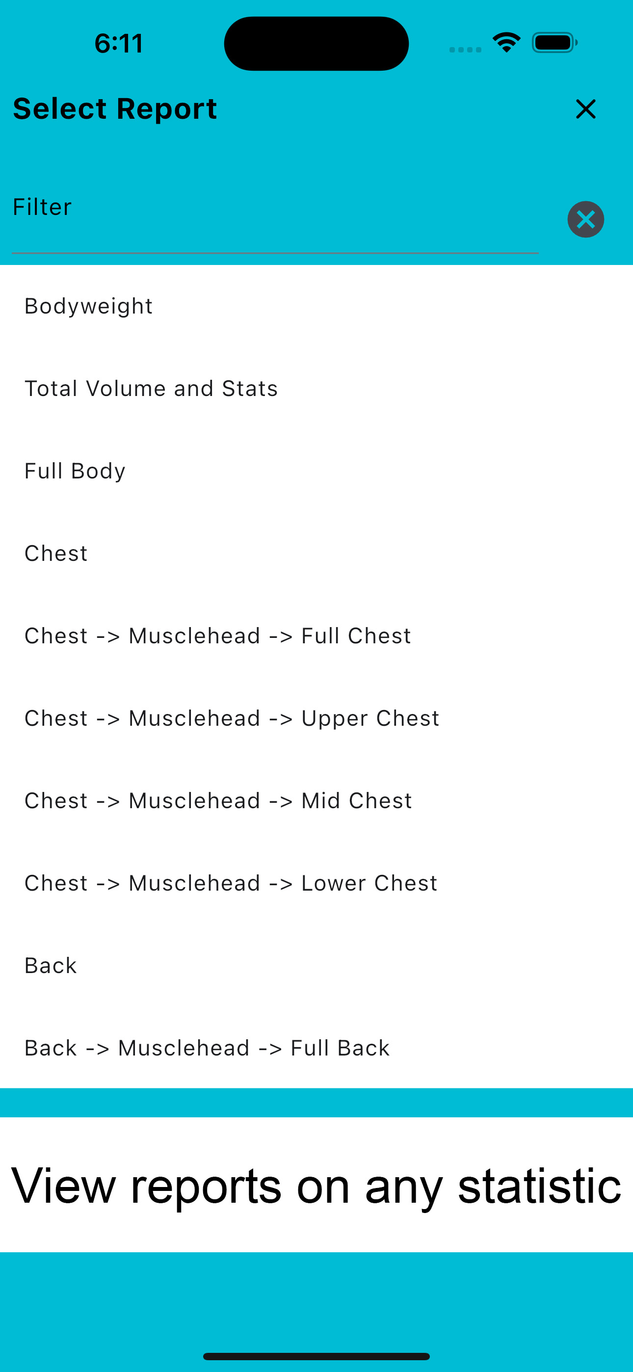 Gym Log Track View Reports on Any Stastistic