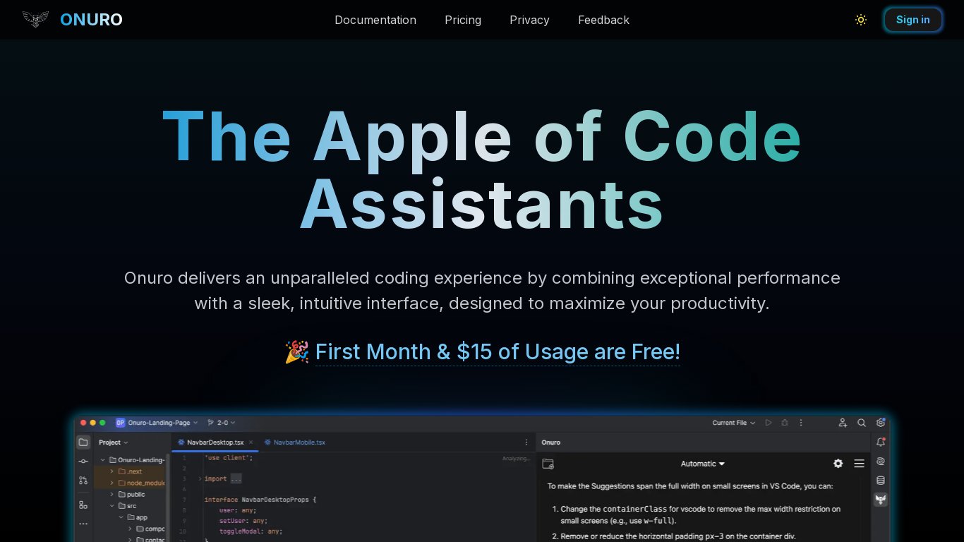 Onuro AI Landing page