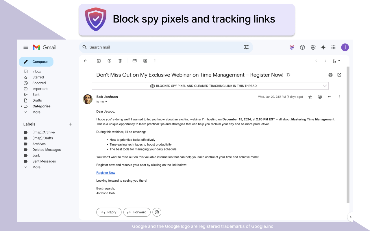 Gblock Block spy trackers and tracking links