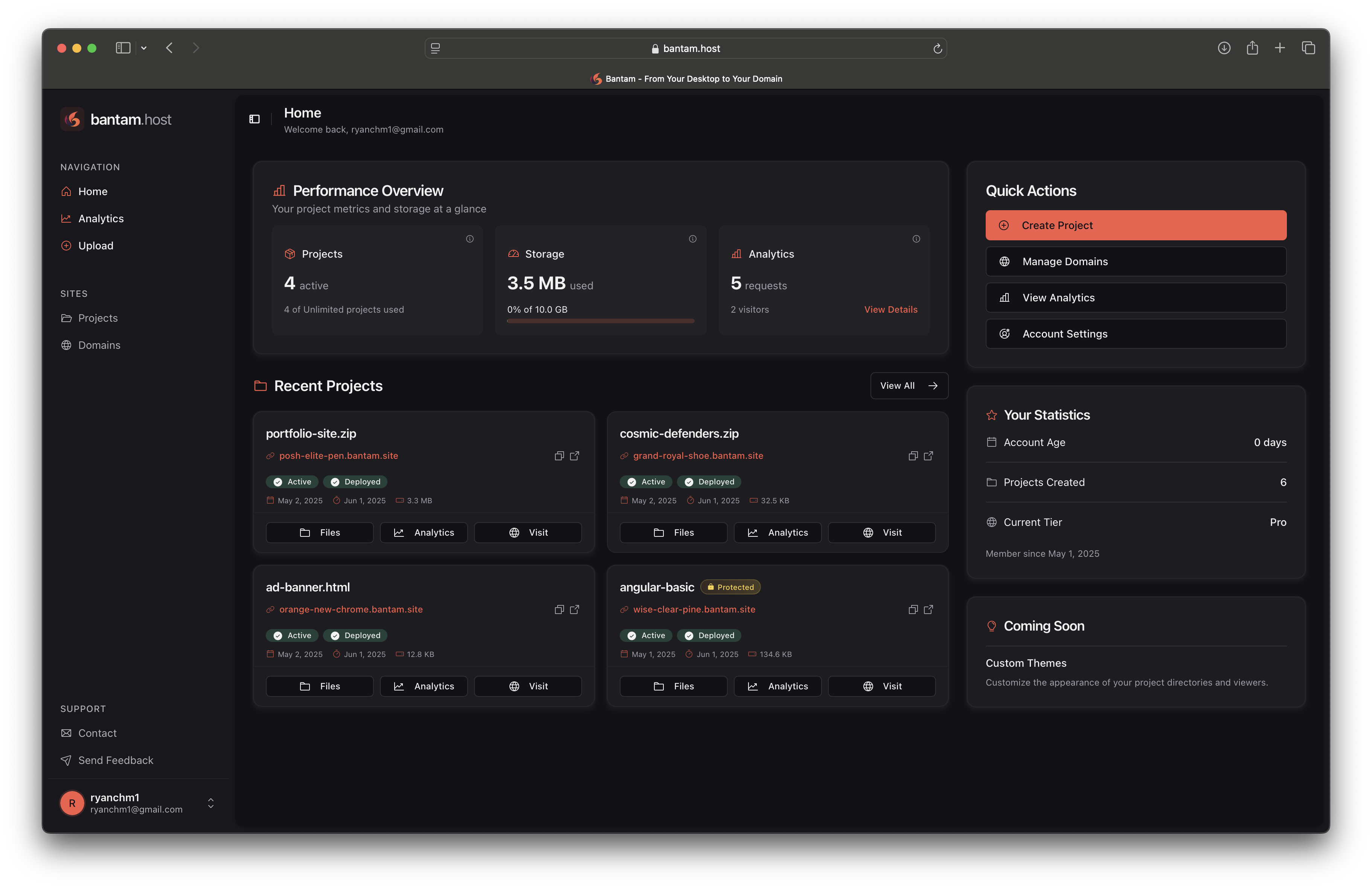 bantam.host App Dashboard