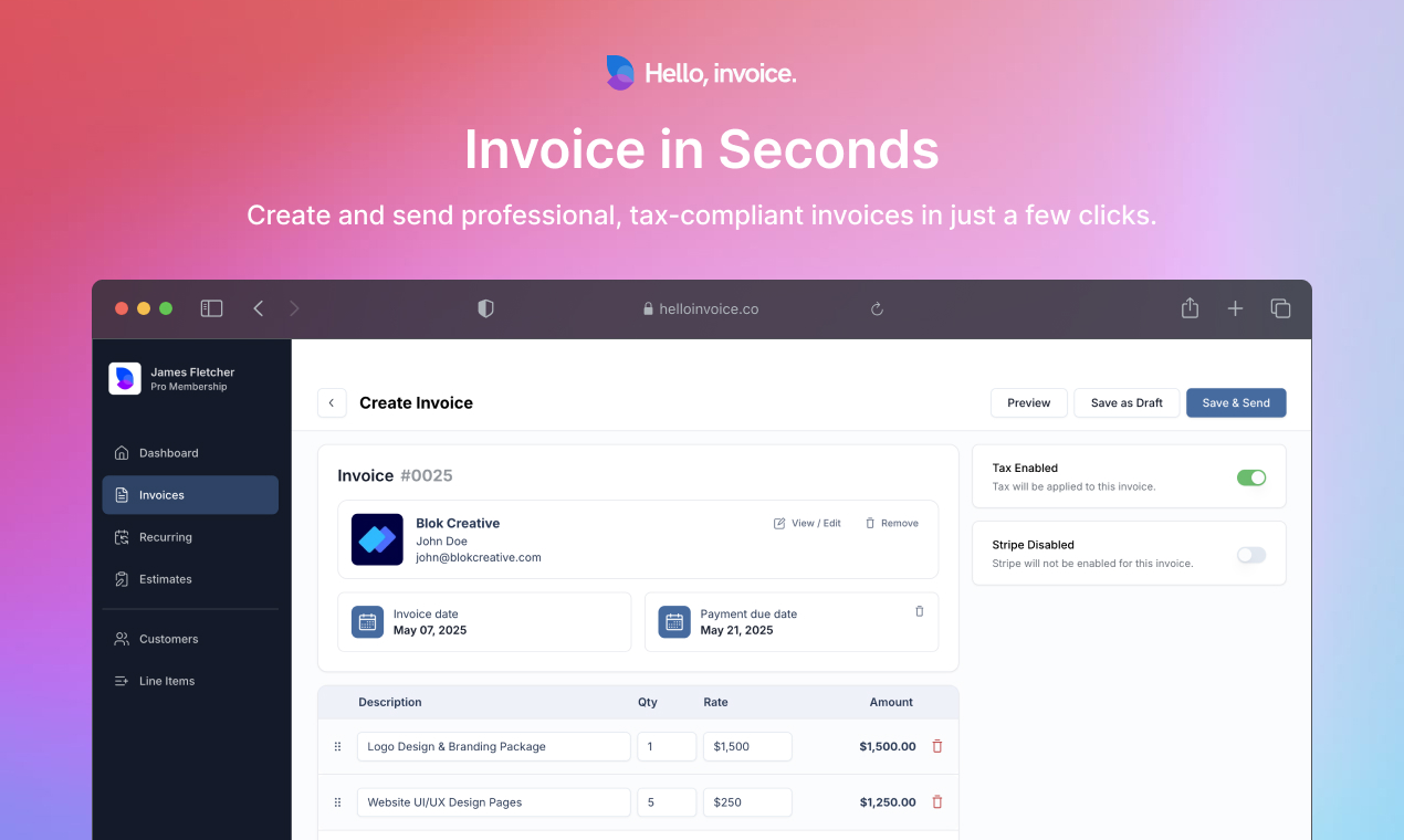 Hello Invoice Invoice In Seconds