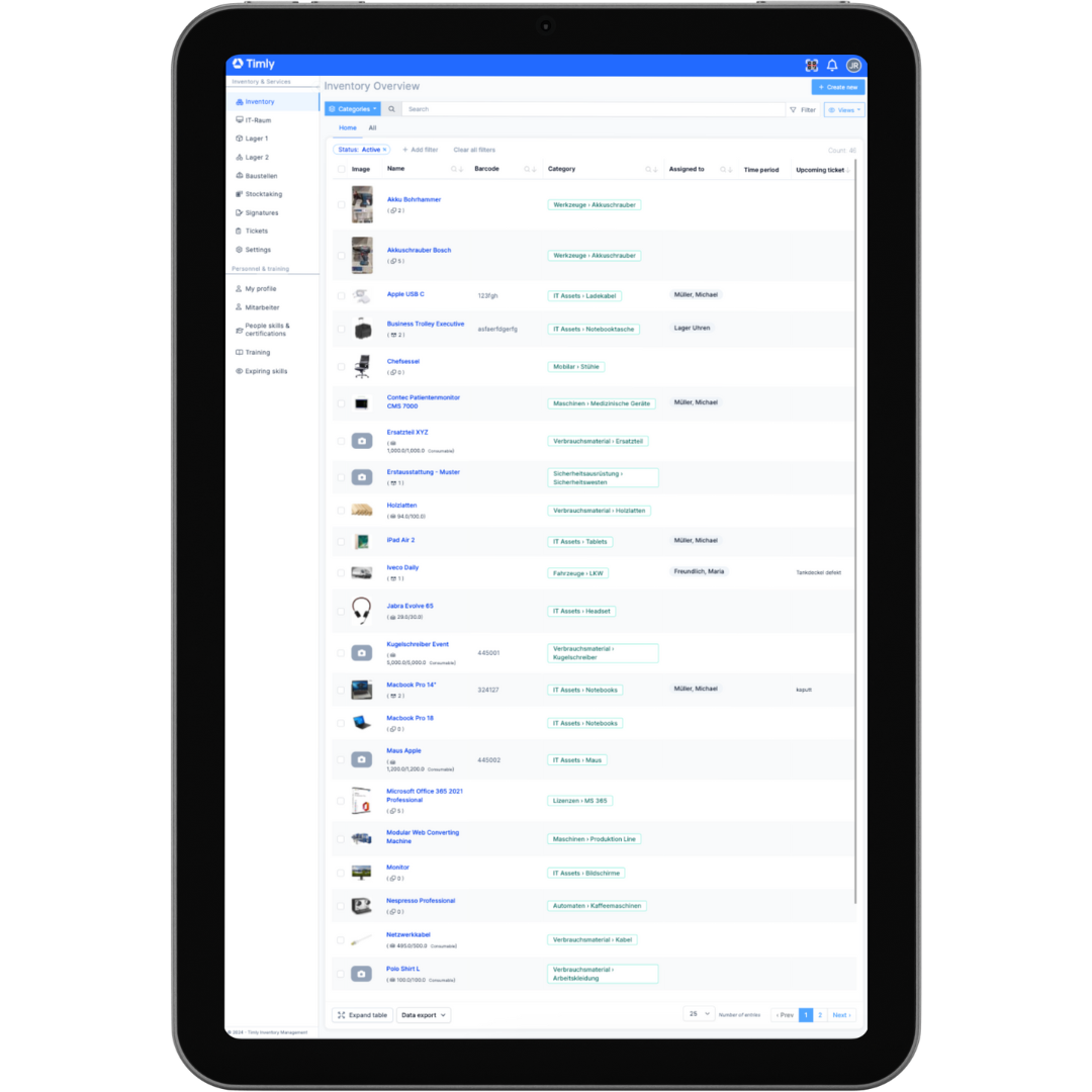 Timly Tablet View - All Assets in One Place