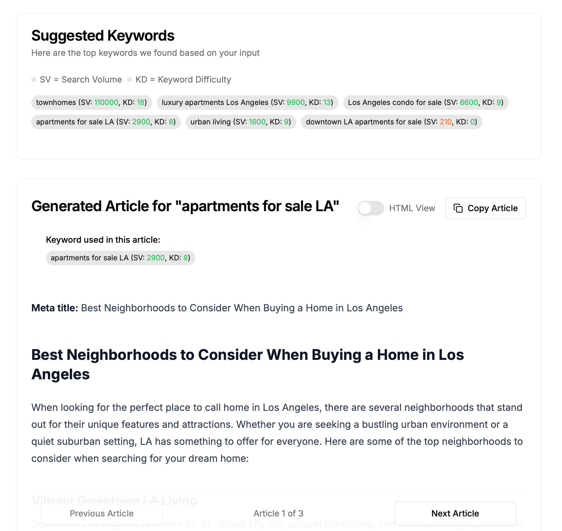 SEO Content Generator App Tool Output