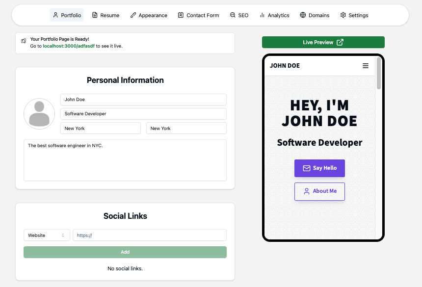 MyDevPage Admin Page