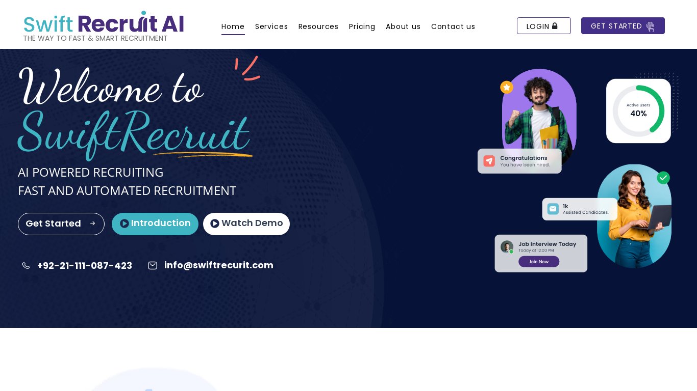 SwiftRecruit AI Landing page