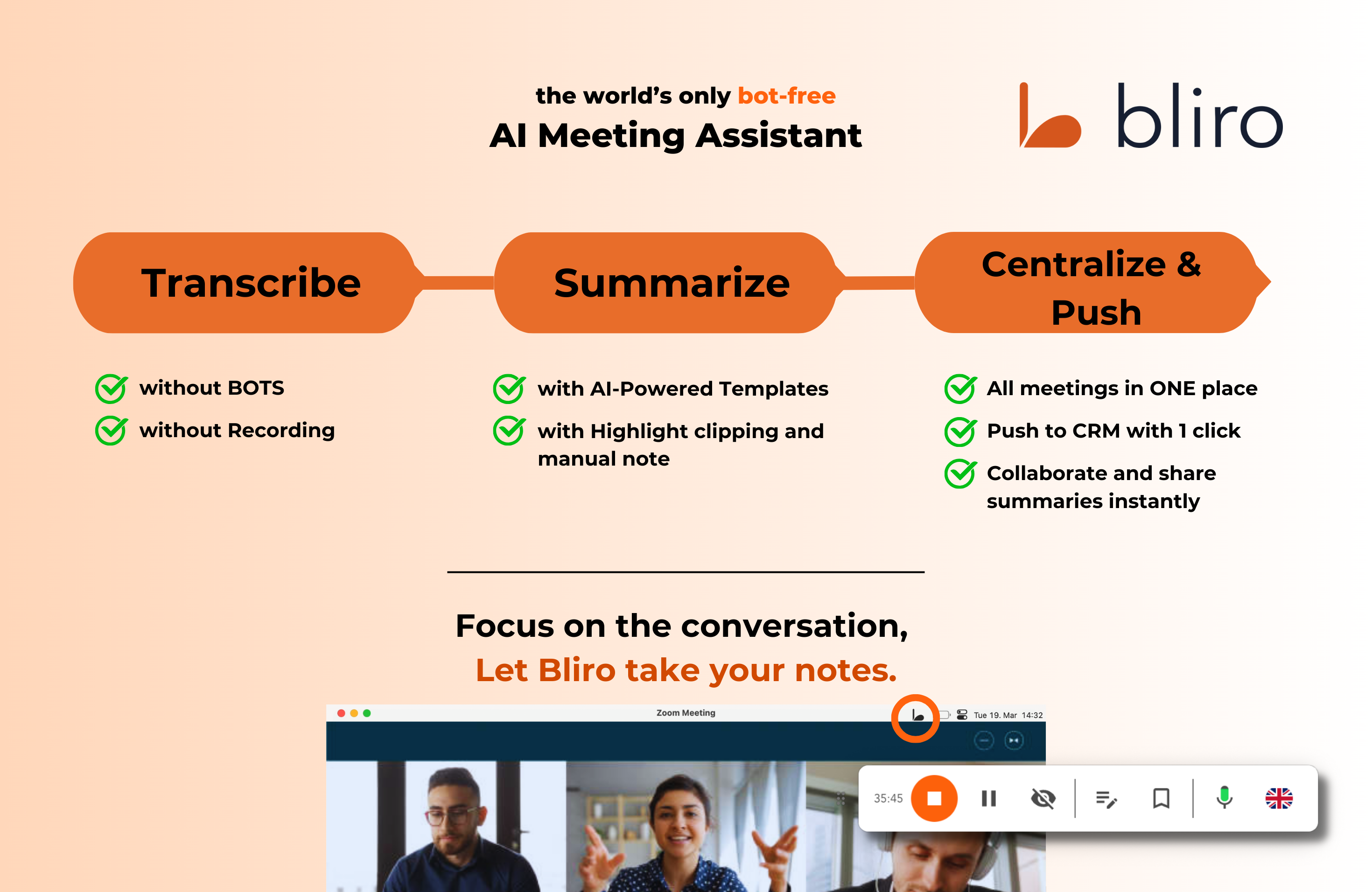 bliro Transcribe, Summarize, Collaborate and Push to CRMs - All you can do with Bliro