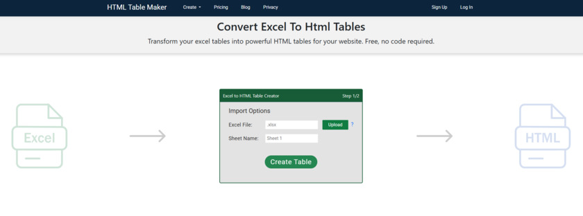 HTML Table Maker Landing Page