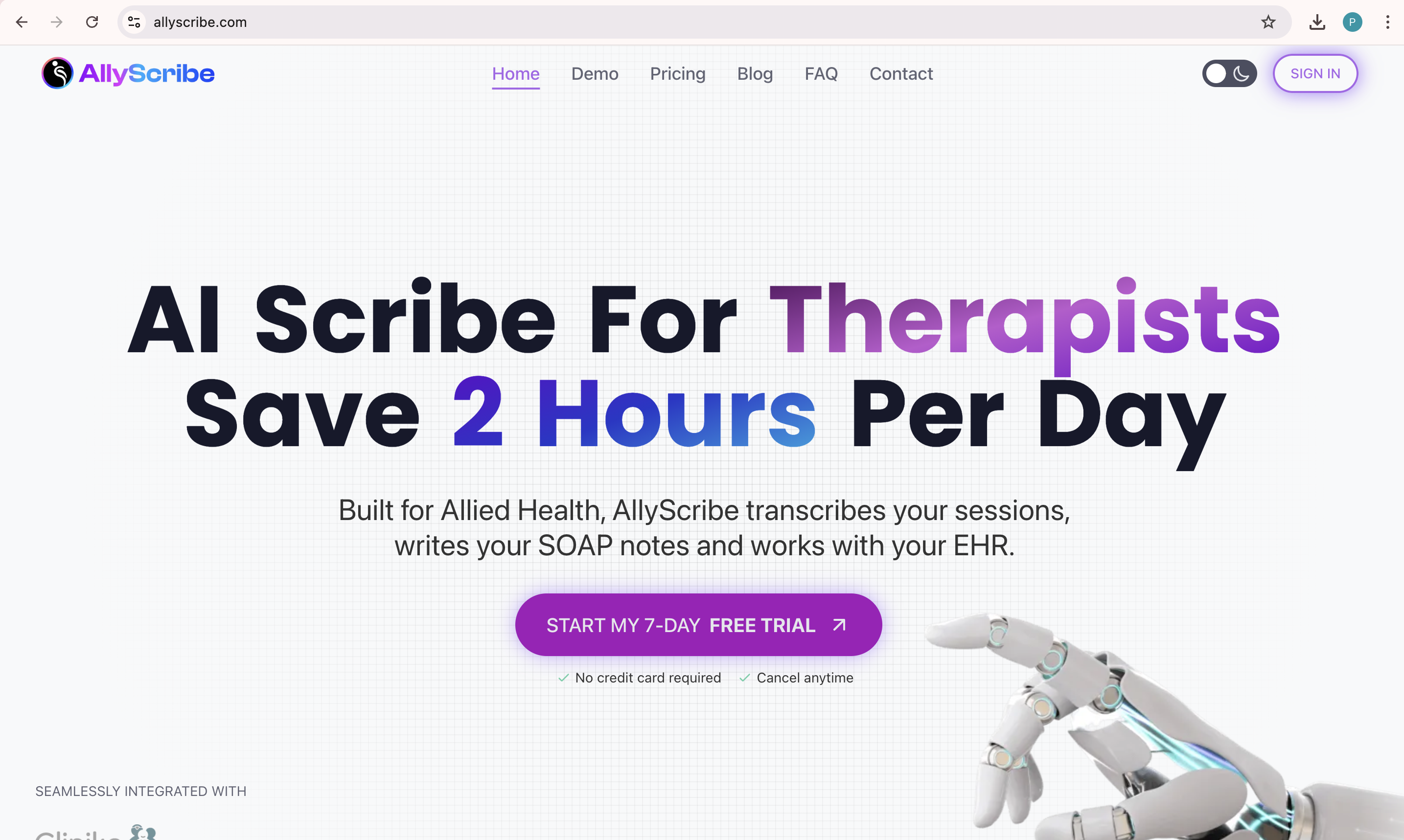 AllyScribe homepage of AllyScribe