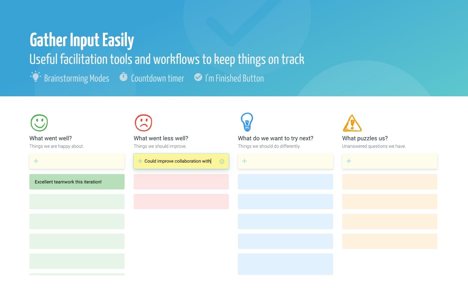 TeamRetro Gather input easily and safely
