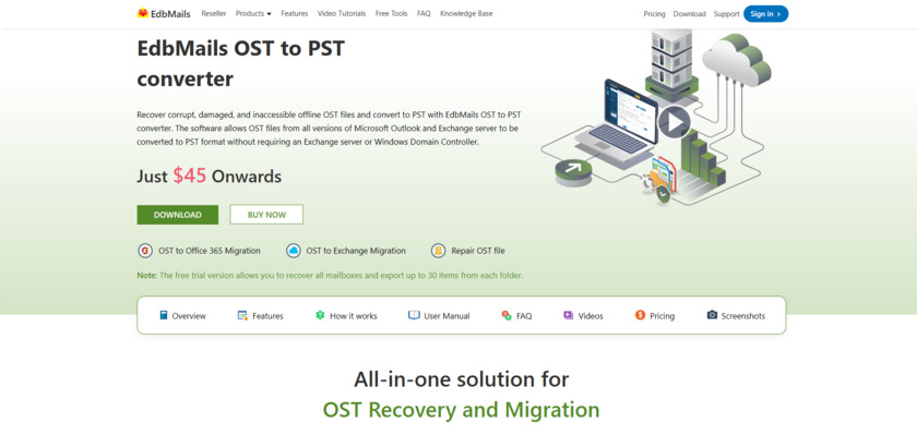 EdbMails OST to PST Converter Landing Page