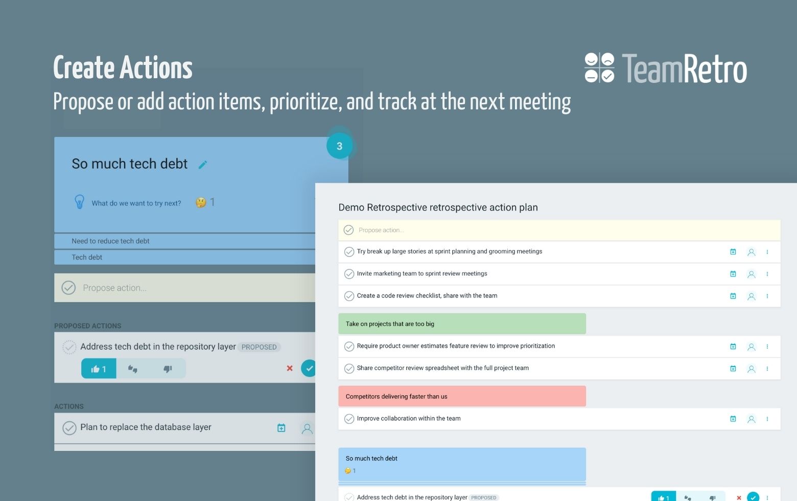 TeamRetro Create actions or get AI suggestions