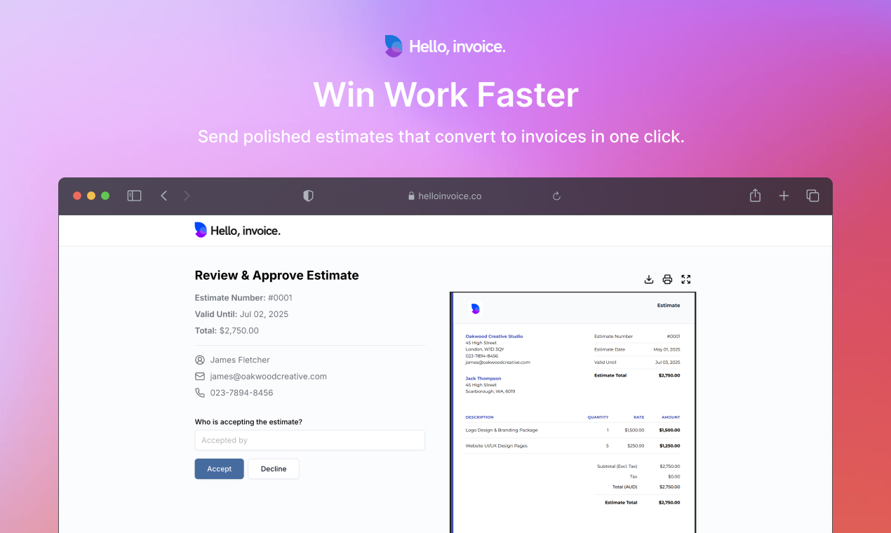 Hello Invoice Win Work Faster