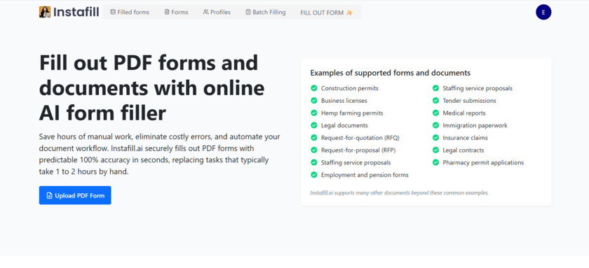 Instafill.ai Landing Page