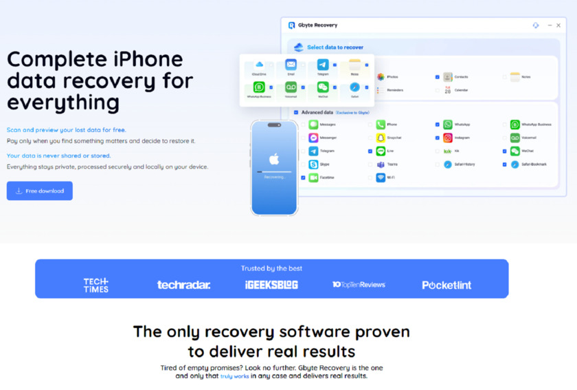 Gbyte Recovery Landing Page