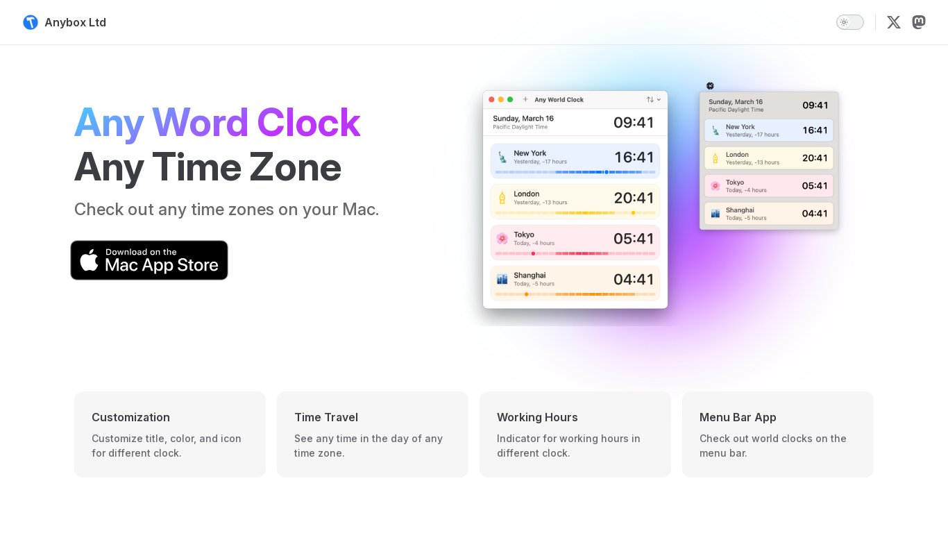 Any World Clock Landing page