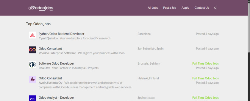 All Odoo Jobs Landing Page