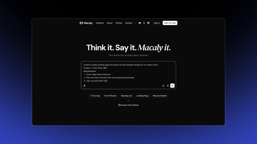 Macaly Landing Page