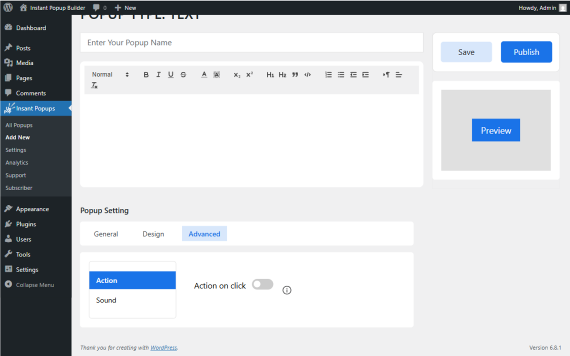 Instant Popup Builder Popup settings