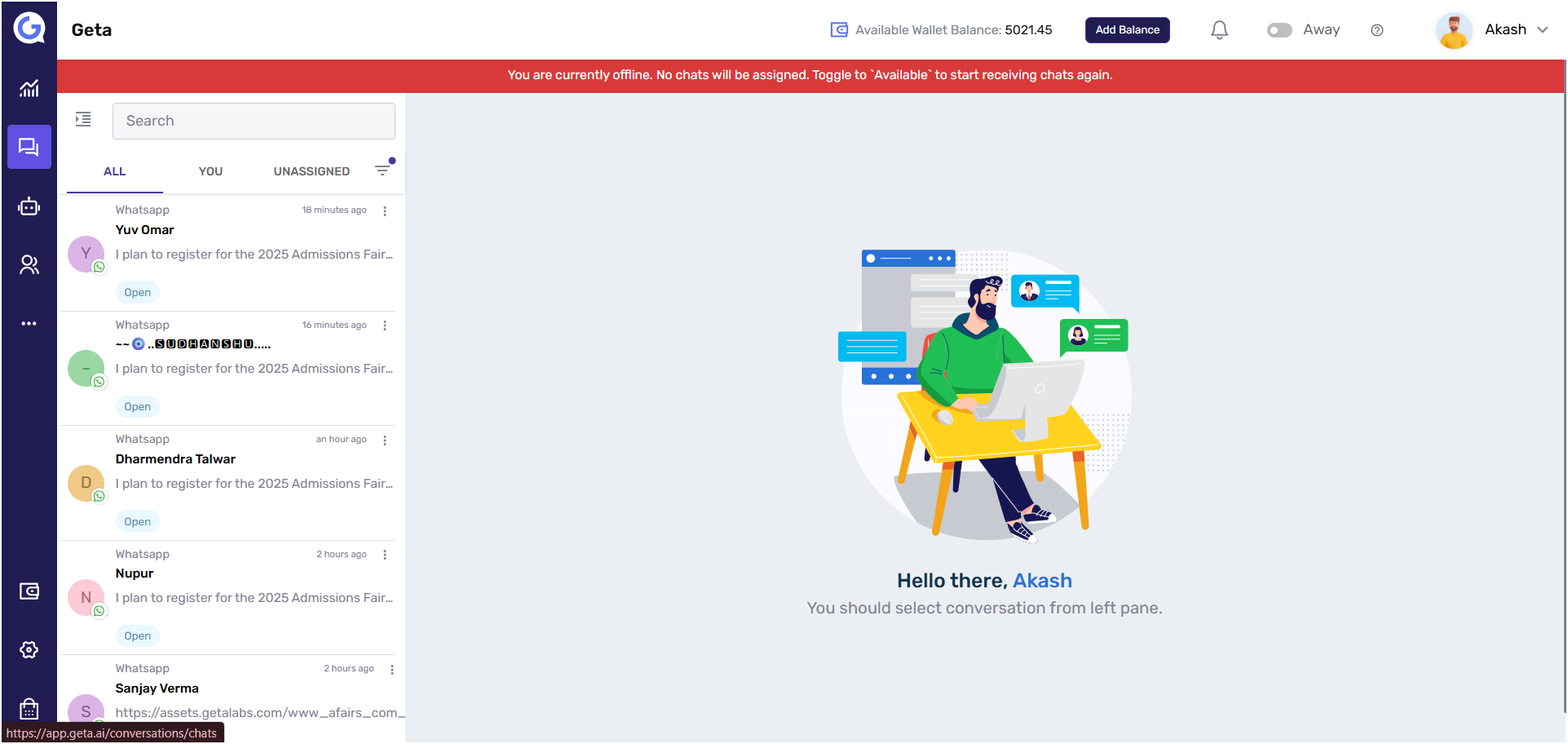 GETA.AI Coversation Inbox