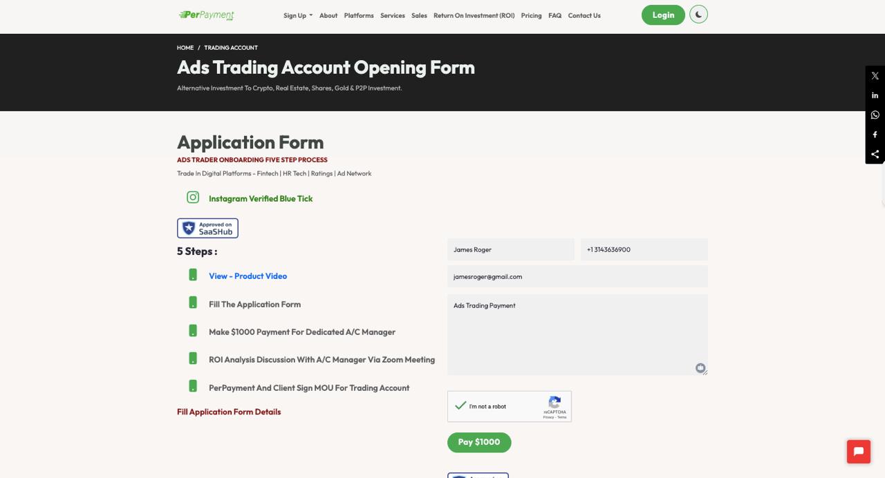 PerPayment PerPayment Ads Trading Application Form