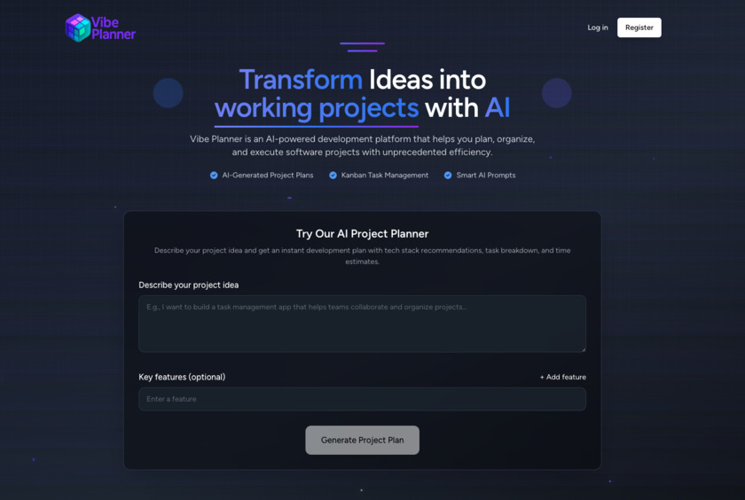 Vibe Planner Landing Page
