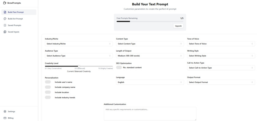 BrewPrompts BrewPrompts Dashboard