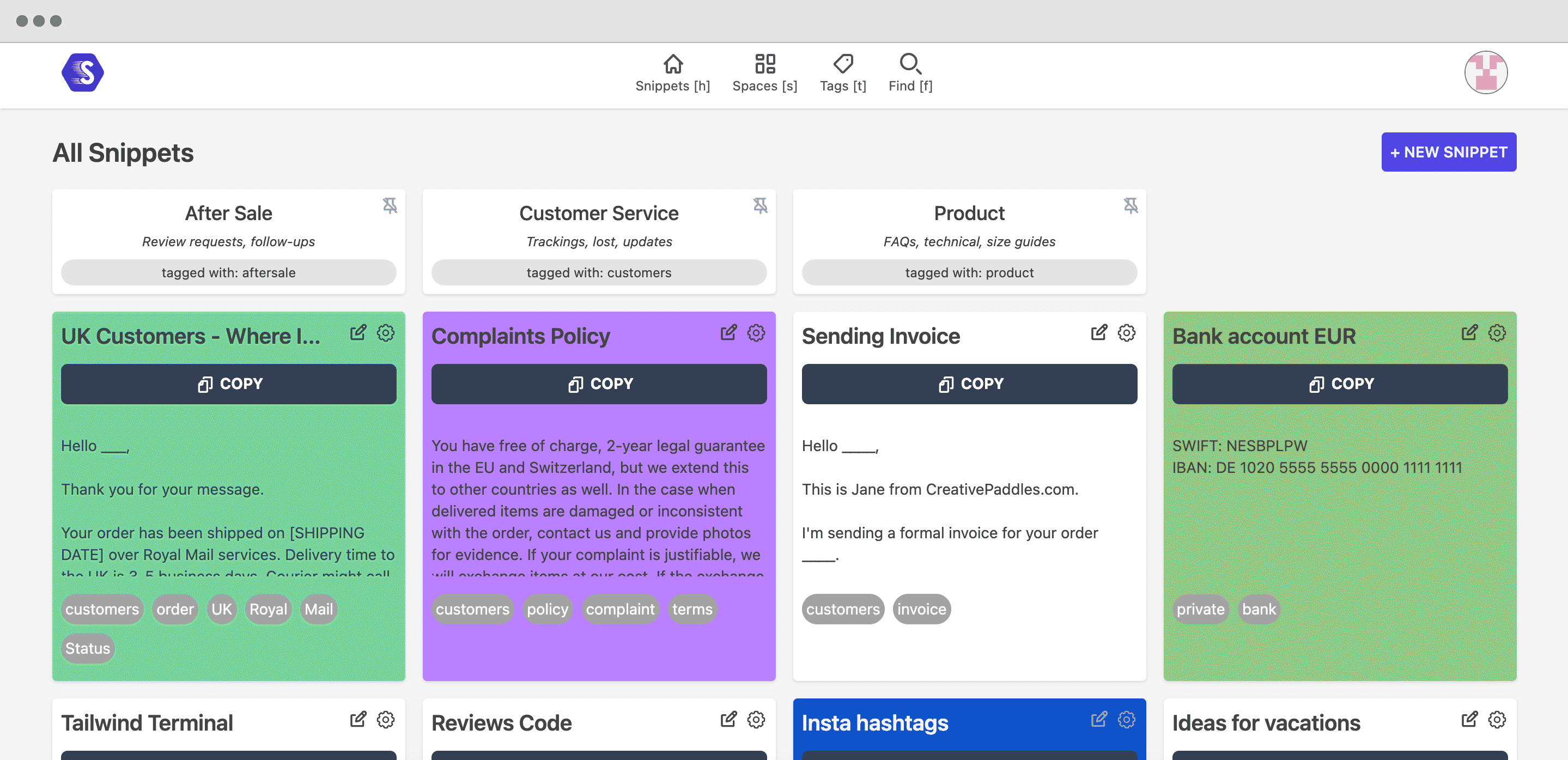 SnippetJet Dashboard
