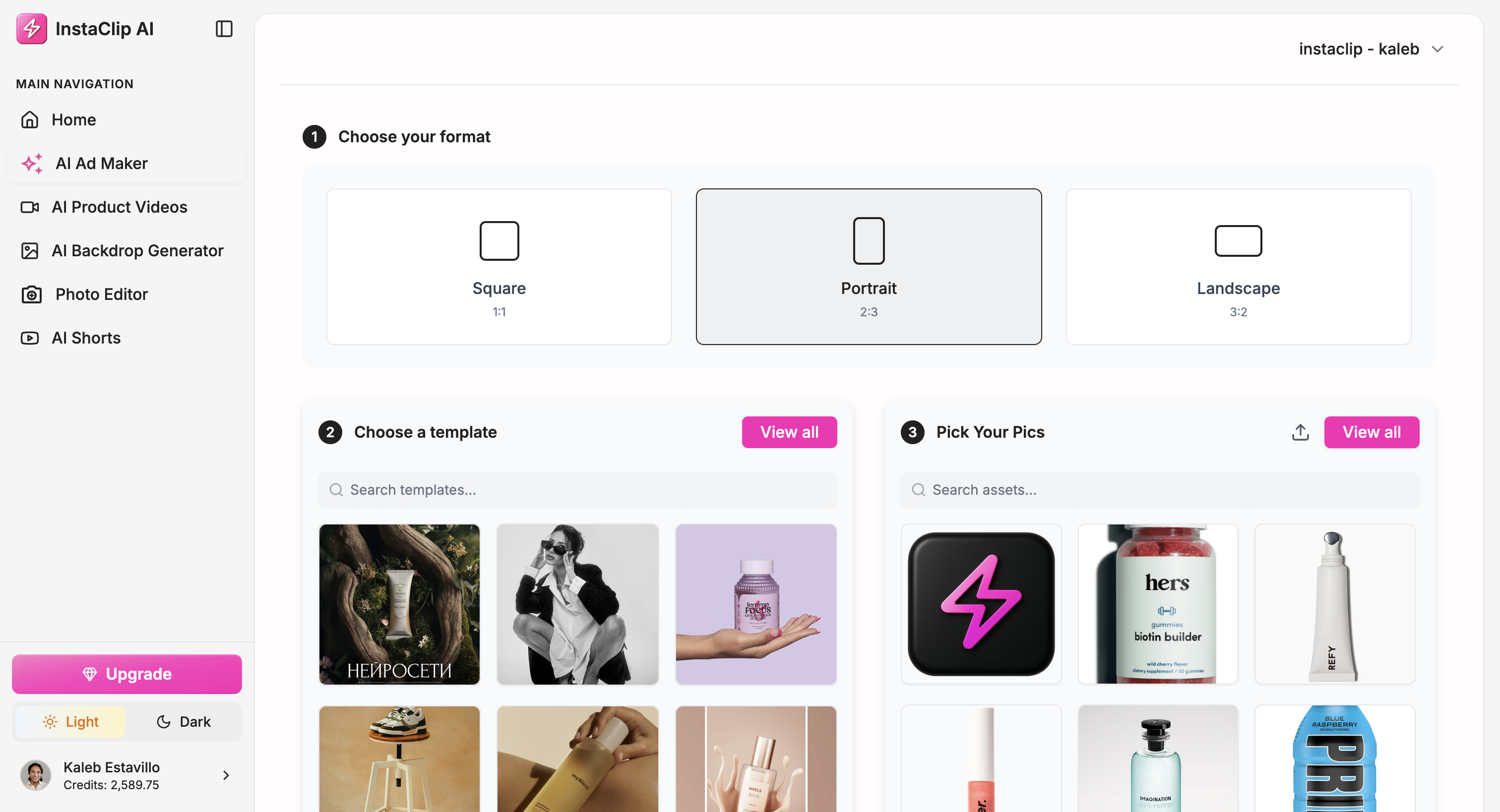 InstaClip AI Static AI Ad Maker