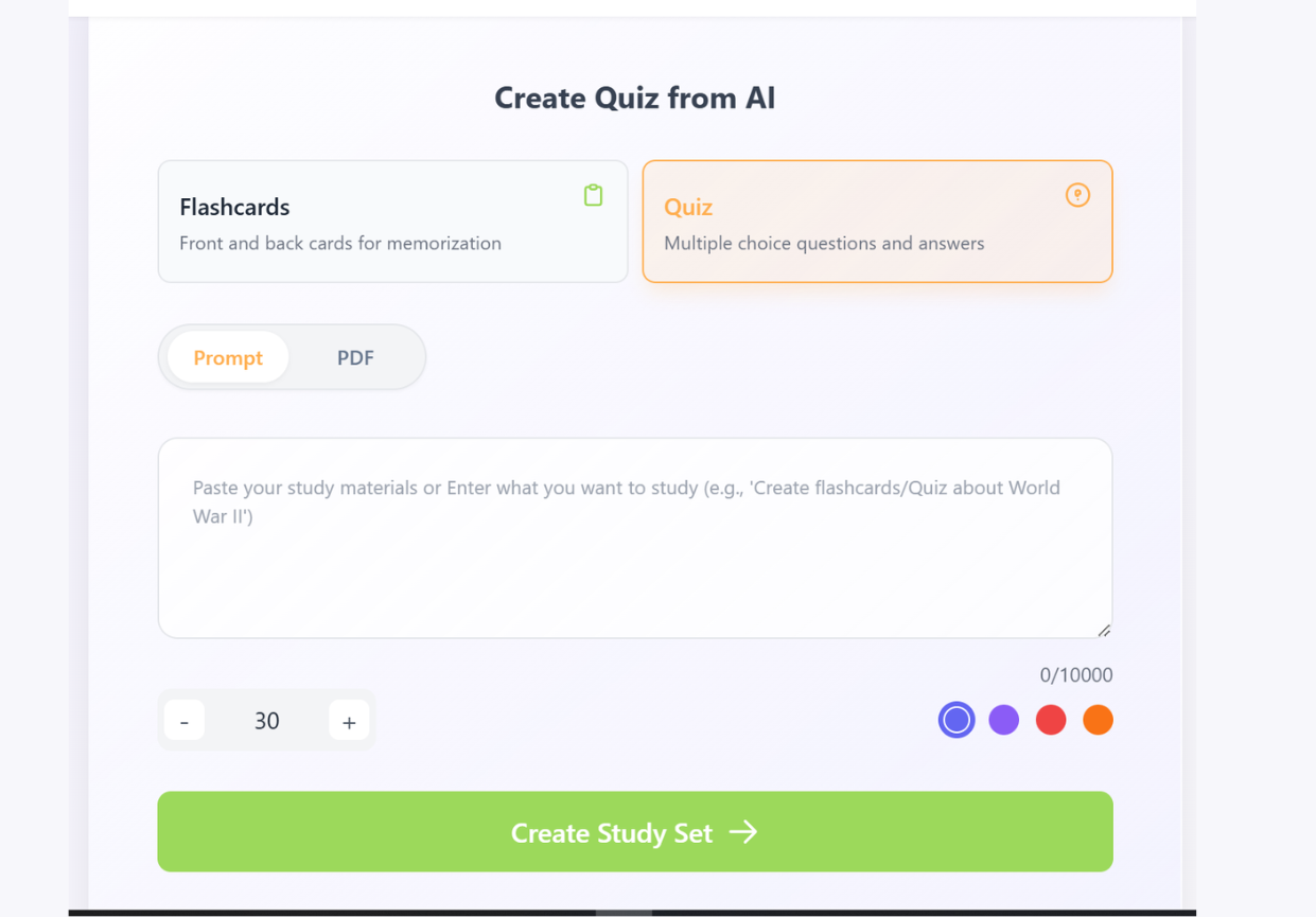 AIStudyCards create flashcards and quizzes