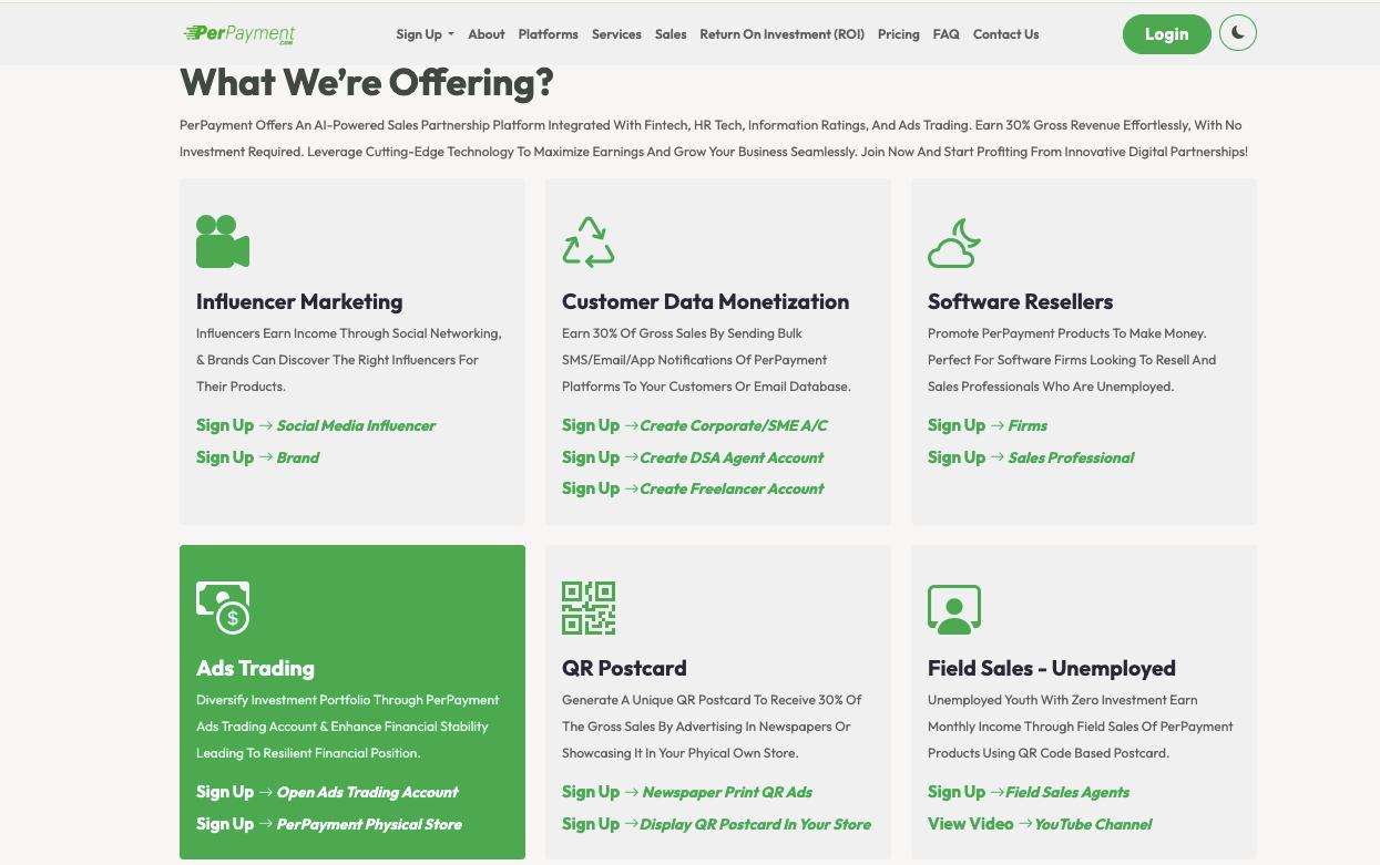 PerPayment PerPayment Ads Trading Sign Up