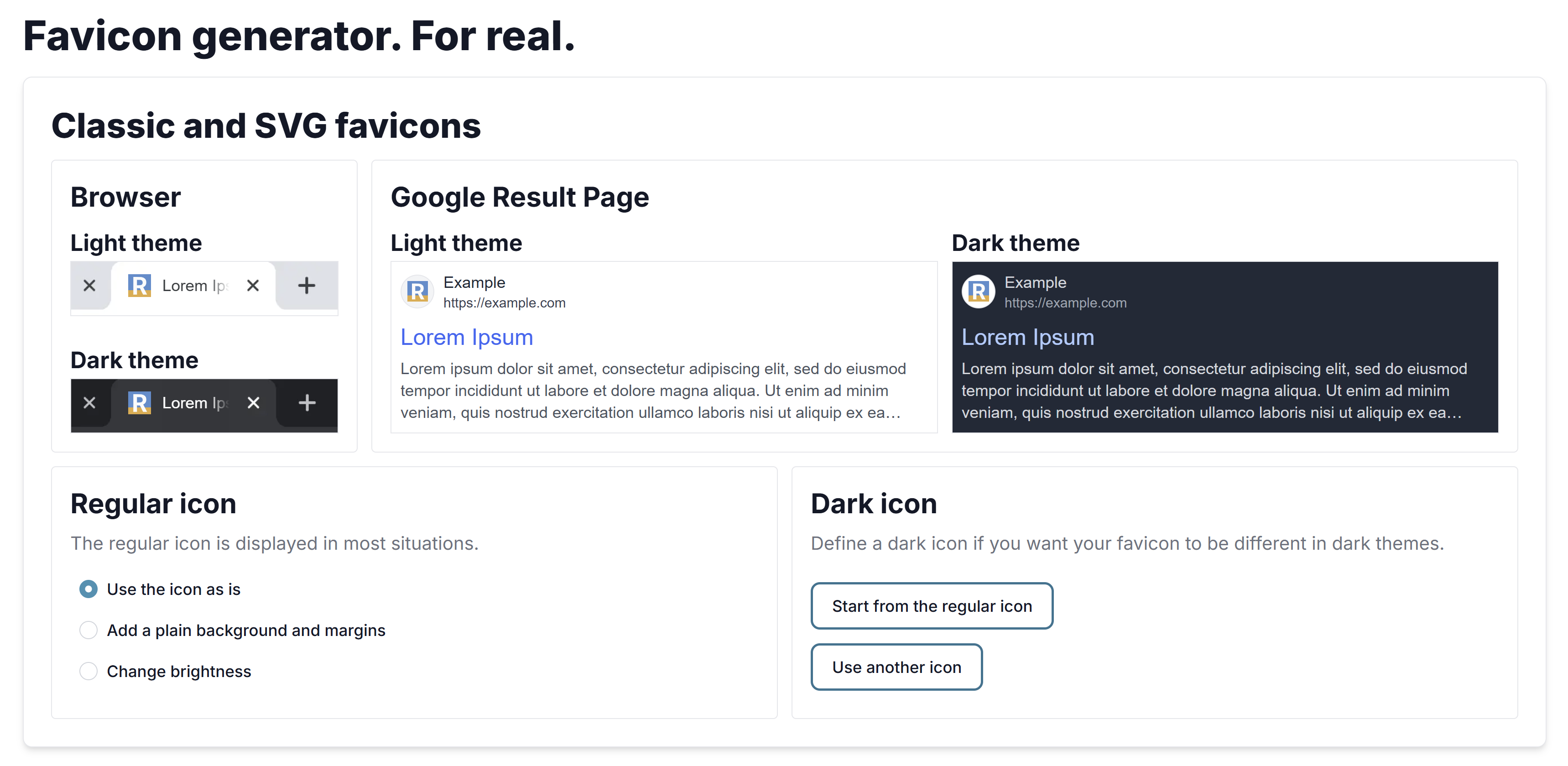 RealFaviconGenerator.net Favicon editor