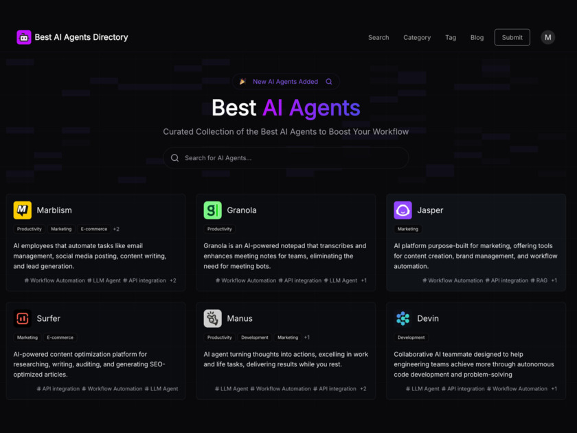 Best AI Agents Directory Landing Page