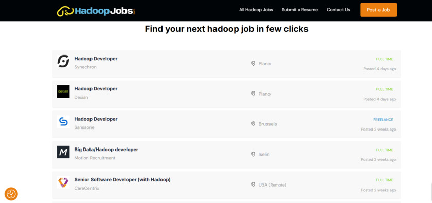Hadoop Jobs Landing Page