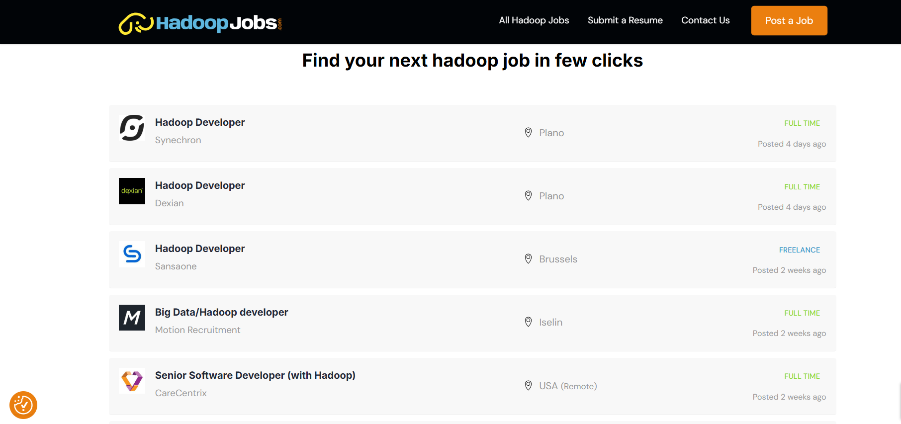 Hadoop Jobs Landing page