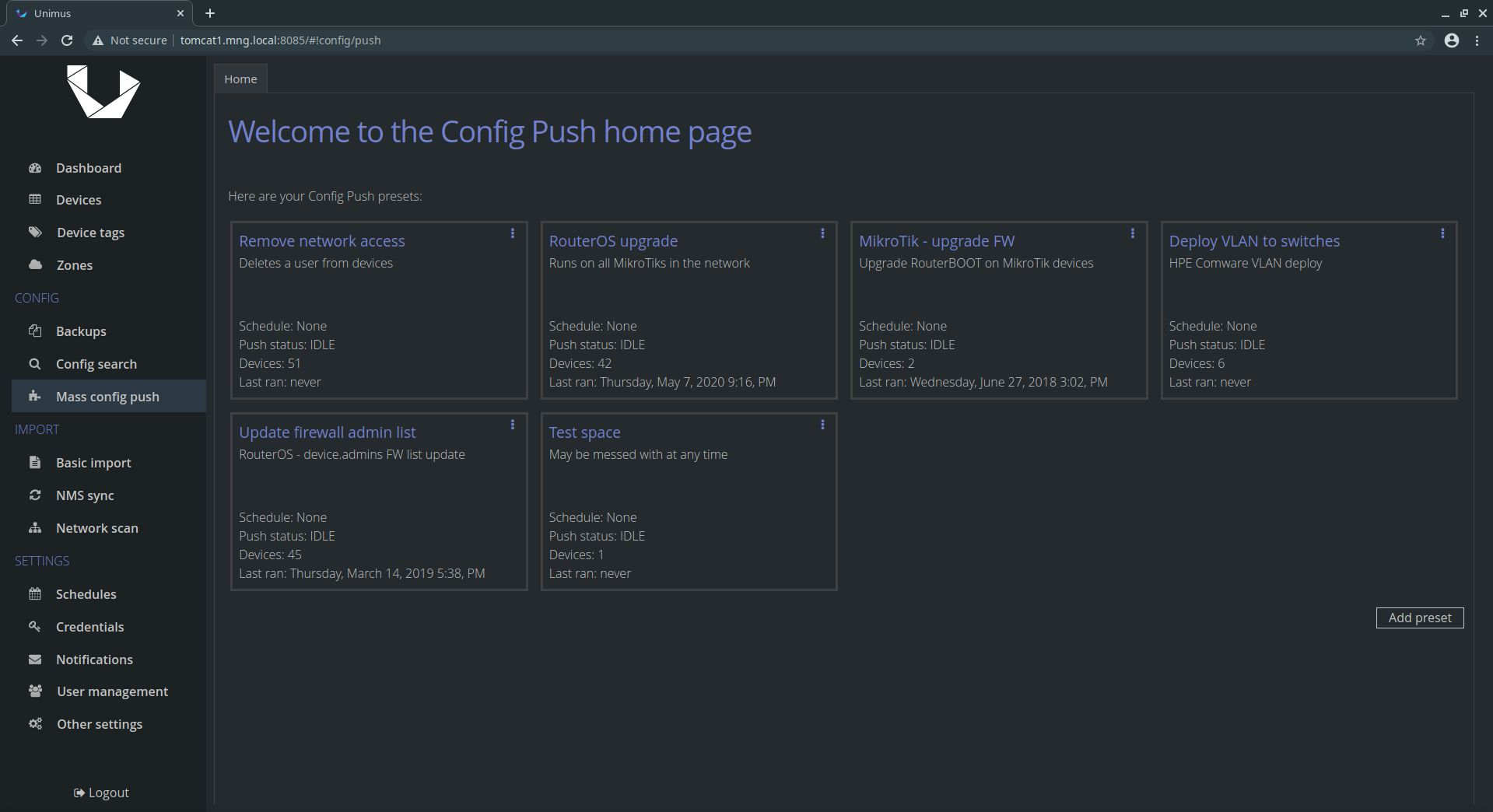 Unimus Mass config push
