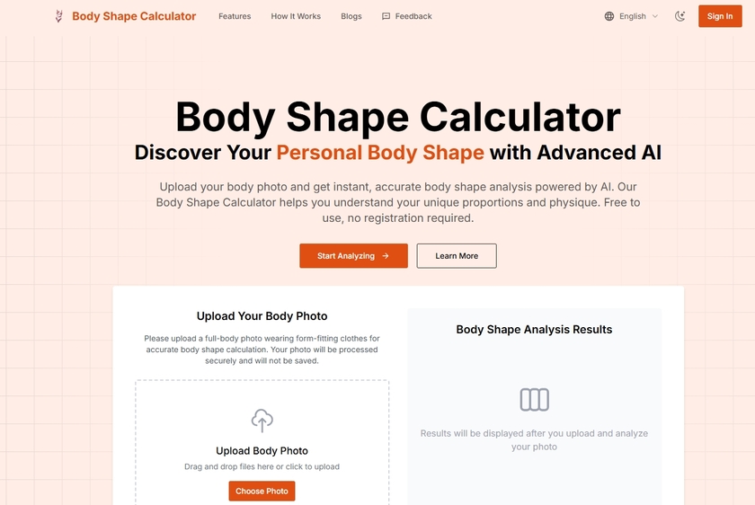 BodyShapeCalculator.cc Landing Page