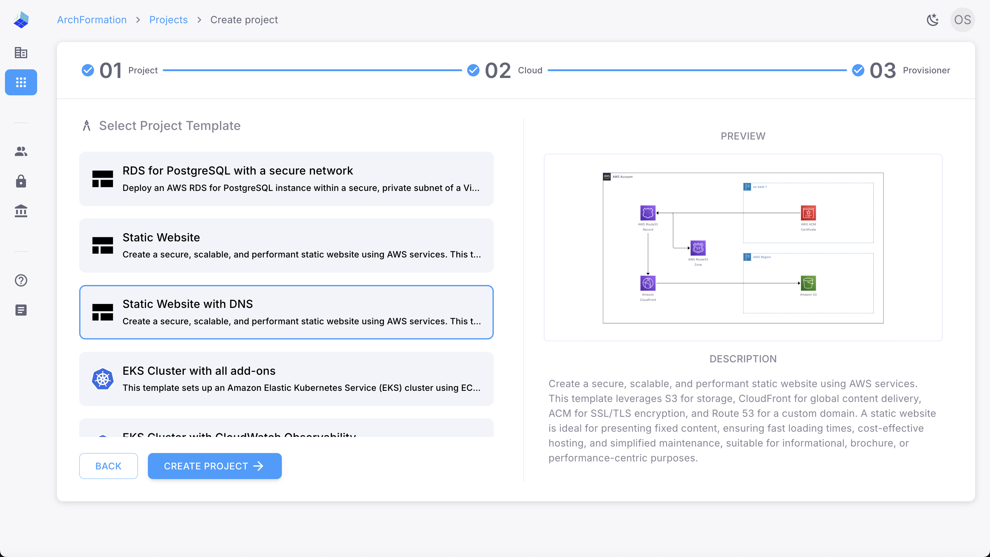 ArchFormation Jumpstart your projects with pre-configured templates for common use cases.