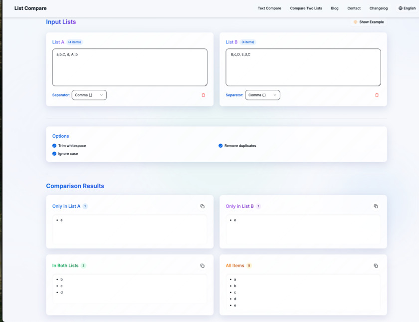 List-Compare.net Landing Page
