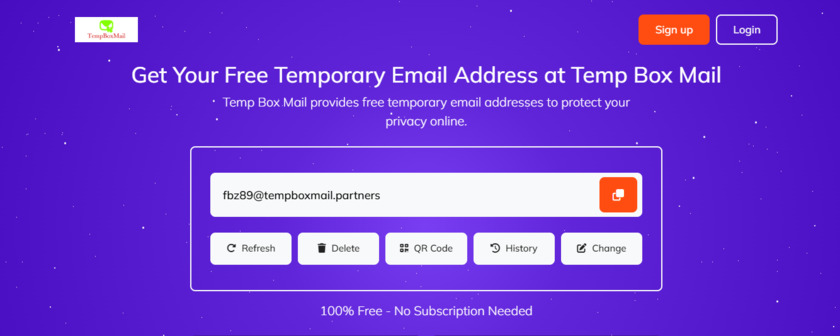 TempBoxMail Landing Page