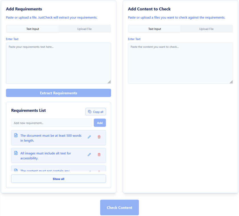 JustCheck Online Landing Page