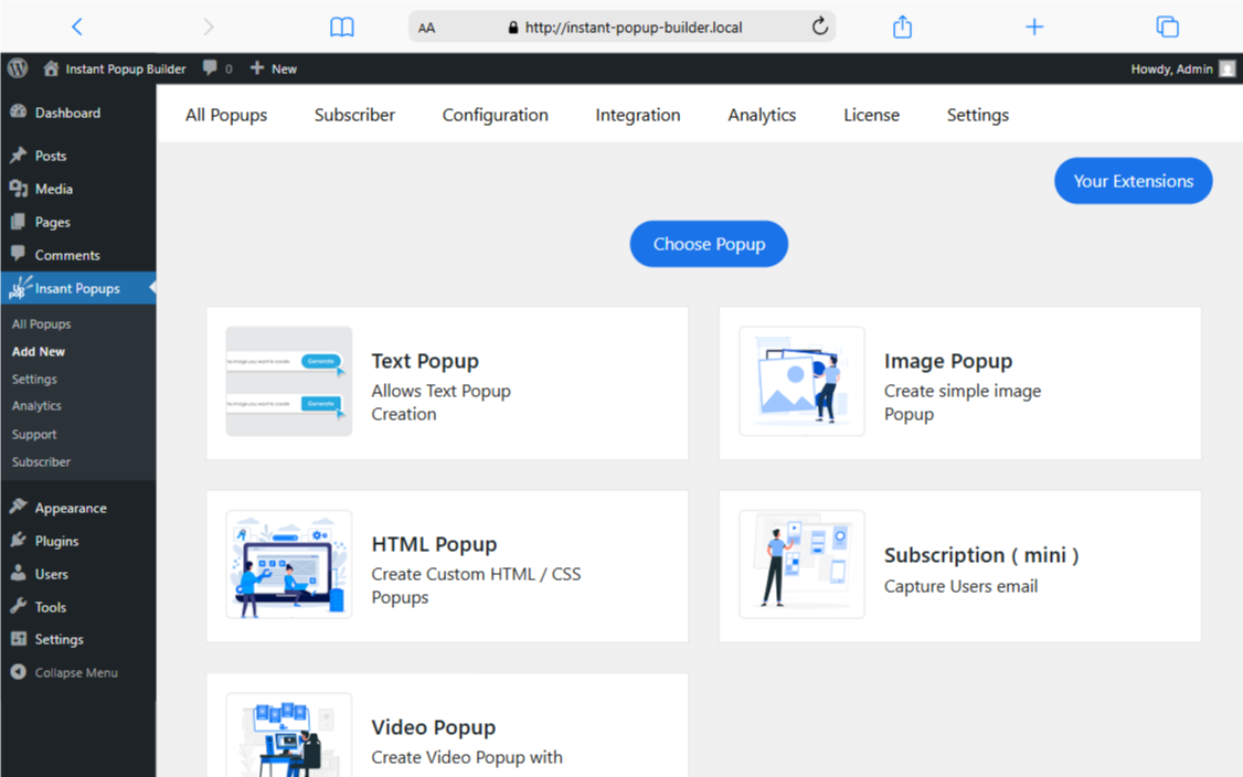 Instant Popup Builder Add new Popup options